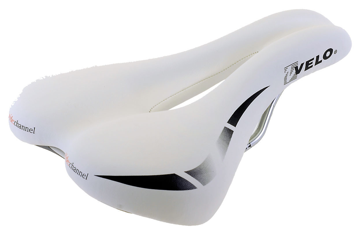 Velo Saddle Wide Channel White 250 mm X 168 mm 360 Grams. Ladies Seat. Velo Saddle Wide Channel White 250 mm X 168 mm 360 Grams. Ladies Seat.