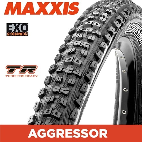 Maxxis Aggressor 29x2.30 Folding TR EXO 60 TPI Dual Compound MTB Tyre – Black Tyre Maxxis Aggressor 29x2.30 Exo TR  Folding 60TPI Dual Compound Black